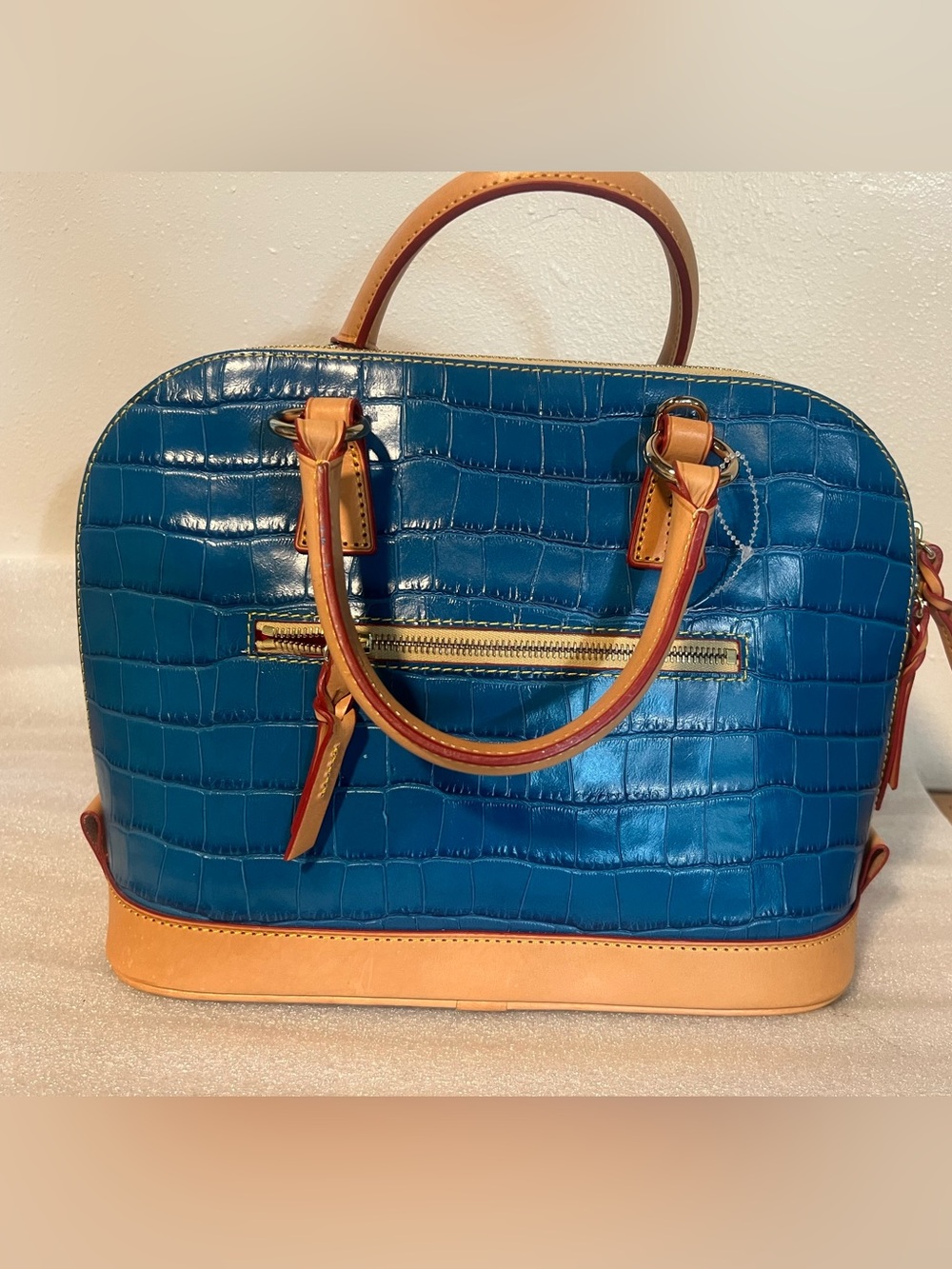 Dooney & Bourke Blue Croc-Embossed Tote with Tan Trim - Picture 10 of 10
